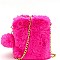 FAUX FUR POM POM ACCENT CELLPHONE HOLDER CROSS BODY