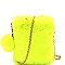 FAUX FUR POM POM ACCENT CELLPHONE HOLDER CROSS BODY