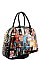 FASHION MAGAZINE PRINT RHINESTONE STUD ROUND TOTE