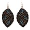 Trendy Metal Filigree Layer Leather Leaf Earrings MH-QE4502