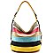 Felt-suede Multi-color Striped Hobo Shoulder Bag