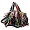 Genuine Leather Multicolor Fringe Satchel