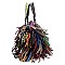 Genuine Leather Multicolor Fringe Satchel