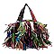 Genuine Leather Multicolor Fringe Satchel