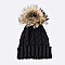 Raccoon Fur PomPom Knit Beanie