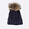 Raccoon Fur PomPom Knit Beanie