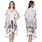 CHIC ABSTRACT PRINT LONG COVER UP KIMONO W/ TASSEL EDGES