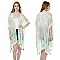 CHIC ABSTRACT PRINT LONG COVER UP KIMONO W/ TASSEL EDGES
