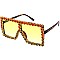 Flat Square Shield Rhinestone Decor Statement Sunglasses