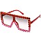 Flat Square Shield Rhinestone Decor Statement Sunglasses