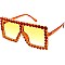 Flat Square Shield Rhinestone Decor Statement Sunglasses