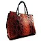 Ring Accent Snake Print Embossed Tote