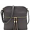 Front Pocket Tasselled Tall Crossbody Bag