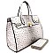 TU6726-LP Ostrich Embossed Padlock Accent Structured Tote Wallet SET