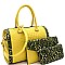 3 in 1 Crocodile Snake Print Boston Satchel Clutch Wallet SET