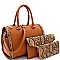 3 in 1 Crocodile Snake Print Boston Satchel Clutch Wallet SET