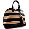 Elegant Two Tone Bowler Striped Zip-around Satchel