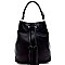 Tassel Accent Drawstring Bucket SHOULDER HOBO BAG