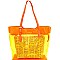 OP0012-LP Newspaper Print Inner Bag 2 in 1 Tinted Clear Tote