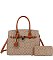2-in-1 Oval Print Monogram Padlock Satchel Set + Wallet
