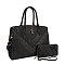 BLACK 2-in-1 Crocodile Pattern Padlock Accent Satchel Wallet SET