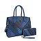 WHOLESALE BLUE 2-in-1 Crocodile Pattern Padlock Accent Satchel Wallet SET
