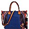 JY0223W-LP Denim Detail Ethnic Print Satchel Wallet SET