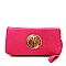 Double Zipper Emblem Accent Wristlet Wallet