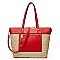 STYLISH TWO TONE SMOOTH TEXTURED TOP STRAW WOVEN TOTE BAG