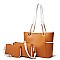 3 IN 1 CHAIN-LEATHER STRAP SMOOTH TEXTURED TOTE CLUTCH WALLET SET