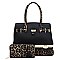 2-in-1 Leopard Compartment Padlock Boxy Satchel