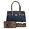 2-in-1 Leopard Compartment Padlock Boxy Satchel