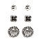 VE1477-LP Glass Rhinestone Ball Clover 3 Pair Earring SET