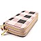 W0095GZ-LP Checker Plaid Print Double Zipper Wristlet Wallet