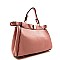 Twist-lock Structured Small Size Leather Like Satchel