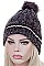 PACK OF 12 FASHION ASSORTED COLOR FLEECE LINED POMPOM BEANIES