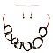 XS0793-LP Glass Bead 18" Wire Wrap Open-cut Metal Statement Necklace SET