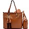 [S]YS4124-LP Tassel Accent Studded Laser-cut 3 in 1 Tote SET