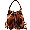 Boutique Fringed Drawstring Bucket Cross Body