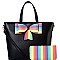 Multi-colored Striped Bow Accent 2-Way Tote Wallet Set