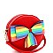 Multi-colored Striped Bow Accent Round Shoulder Bag