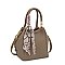 Leather Like Scarfed Celebrity Bucket Satchel Bag