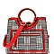 Wooden Handle Accent Plaid Pattern Satchel  AGZ6947