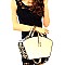 AL633-LP Leopard Trim Padlock Figure Structured Satchel