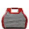 Houndstooth Patent Metal Framed Handhold Satchel