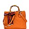 MH-B0163 Color Block Bow Chevron Quilted Bamboo Handle Satchel