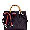 MH-B0163 Color Block Bow Chevron Quilted Bamboo Handle Satchel