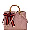 MH-B0163 Color Block Bow Chevron Quilted Bamboo Handle Satchel