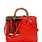 MH-B0163 Color Block Bow Chevron Quilted Bamboo Handle Satchel