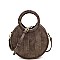 Medium Braided Handle Patchwork Theme Boho Round Satchel